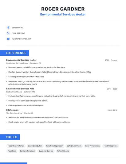 Environmental Services Worker Resume
