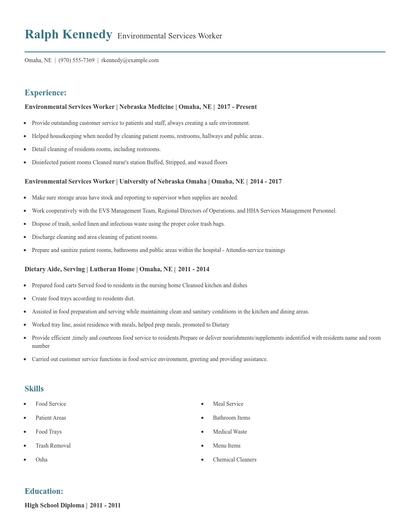 Environmental Services Worker Resume