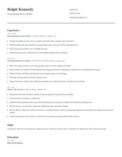 Environmental Services Worker Resume