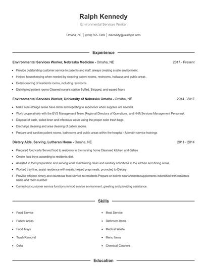 Environmental Services Worker Resume