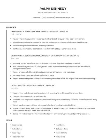 Environmental Services Worker Resume