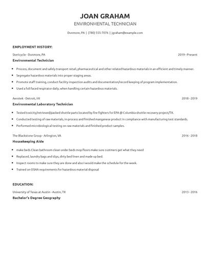 Environmental Technician Resume