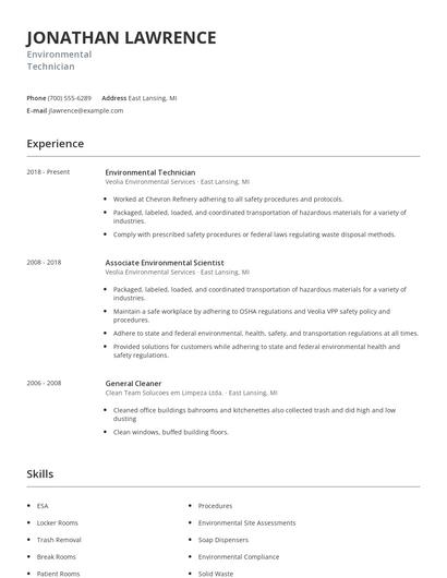 Environmental Technician Resume