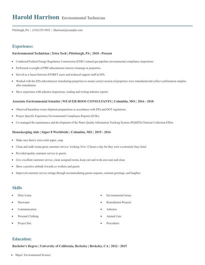 Environmental Technician Resume