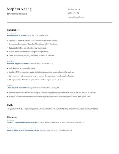 Environmental Technician Resume
