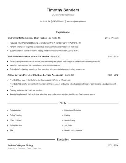 Environmental Technician Resume