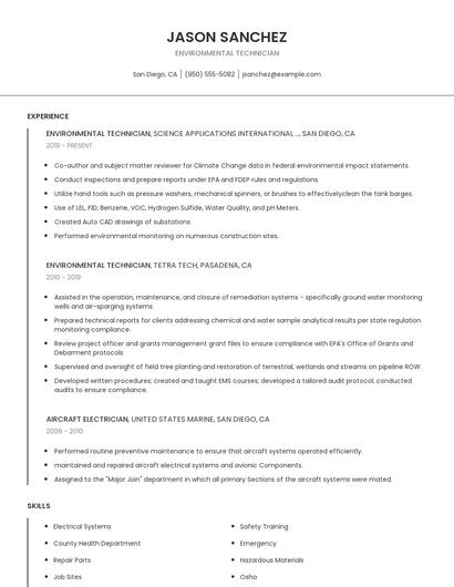Environmental Technician Resume