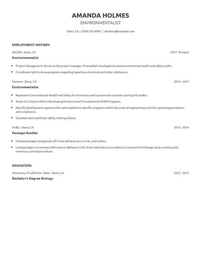 Environmentalist Resume