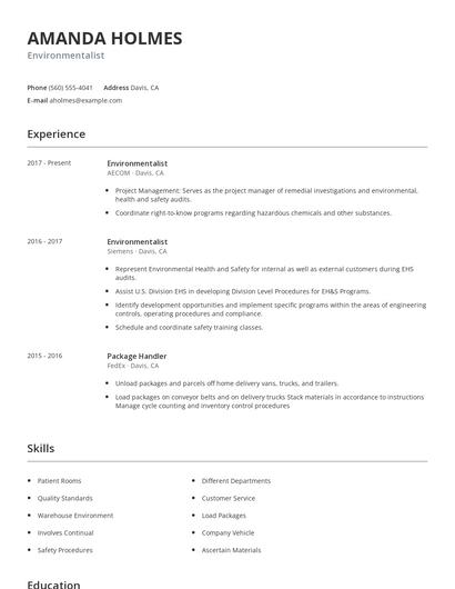 Environmentalist Resume