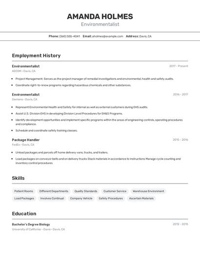 Environmentalist Resume