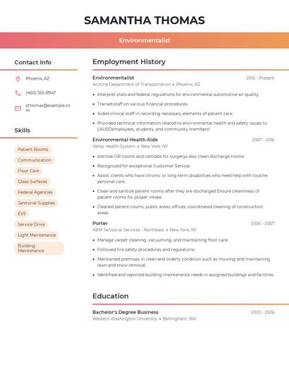 Environmentalist Resume