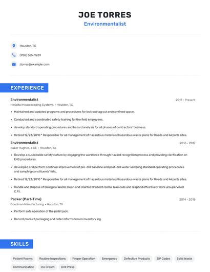 Environmentalist Resume