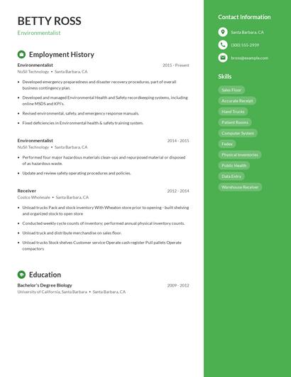 Environmentalist Resume