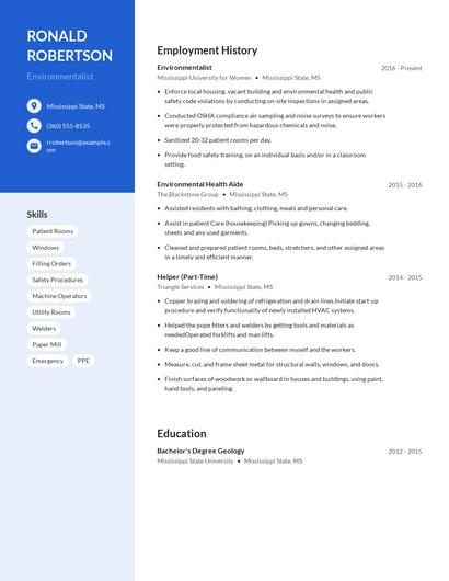 Environmentalist Resume
