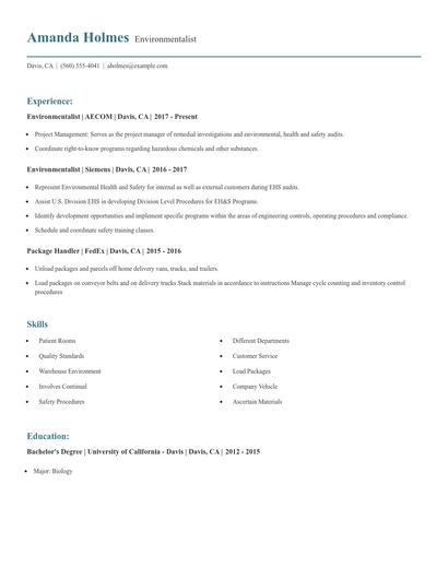 Environmentalist Resume