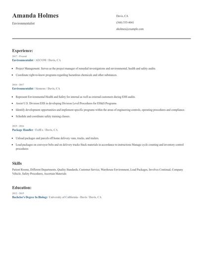 Environmentalist Resume
