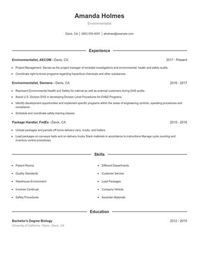 Environmentalist Resume