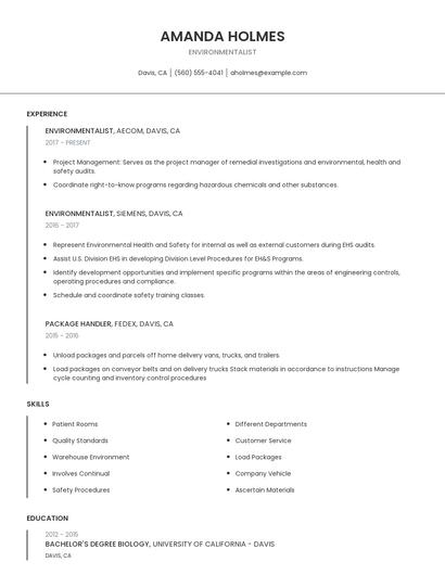 Environmentalist Resume