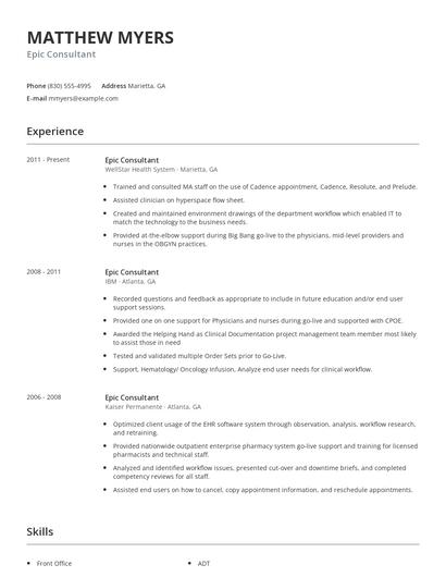 Epic Consultant Resume