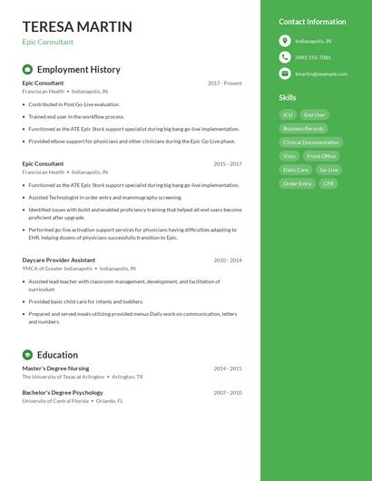 Epic Consultant Resume