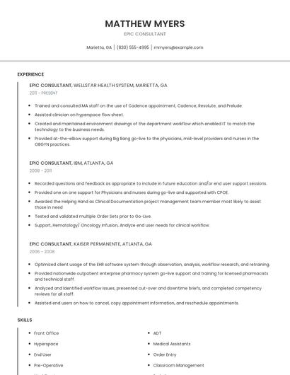 Epic Consultant Resume