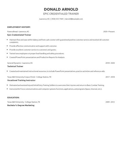 Epic Credentialed Trainer Resume