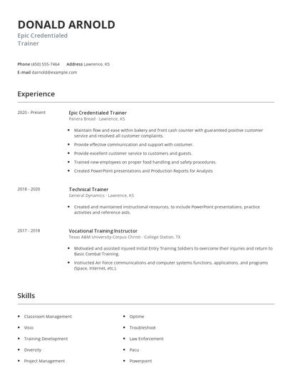 Epic Credentialed Trainer Resume
