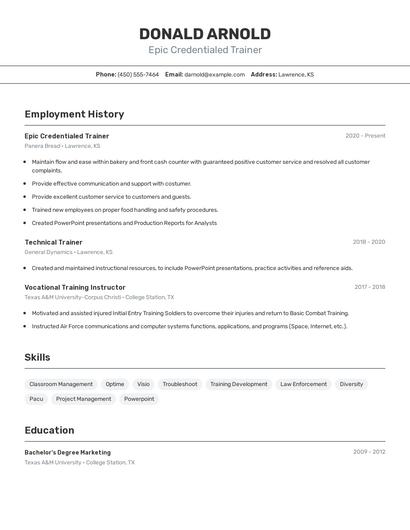 Epic Credentialed Trainer Resume