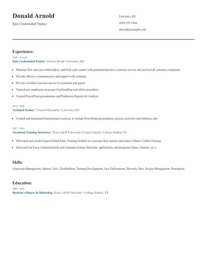 Epic Credentialed Trainer Resume
