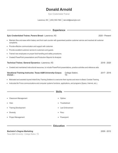 Epic Credentialed Trainer Resume