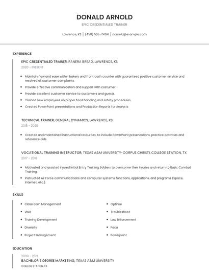 Epic Credentialed Trainer Resume