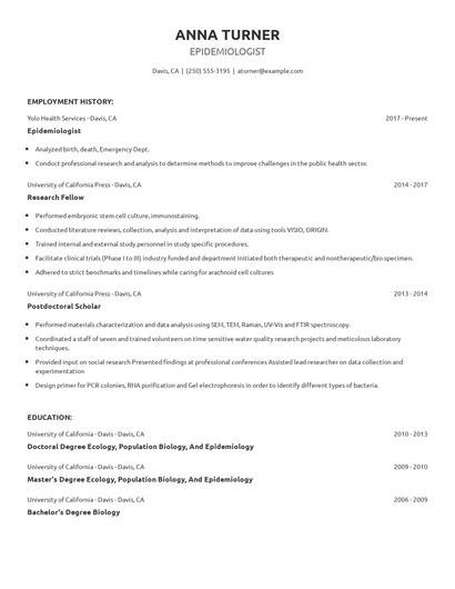 Epidemiologist Resume