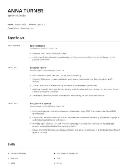 Epidemiologist Resume
