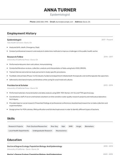 Epidemiologist Resume