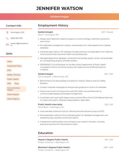Epidemiologist Resume