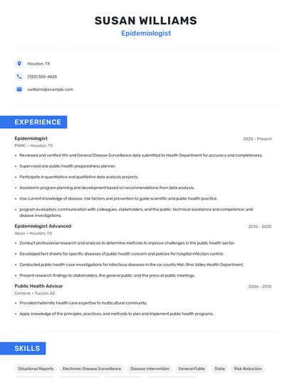 Epidemiologist Resume