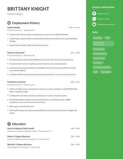 Epidemiologist Resume