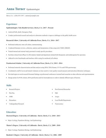 Epidemiologist Resume