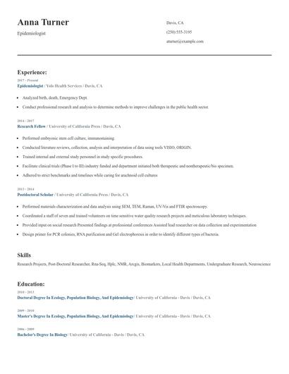 Epidemiologist Resume