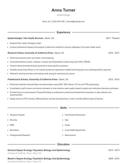 Epidemiologist Resume