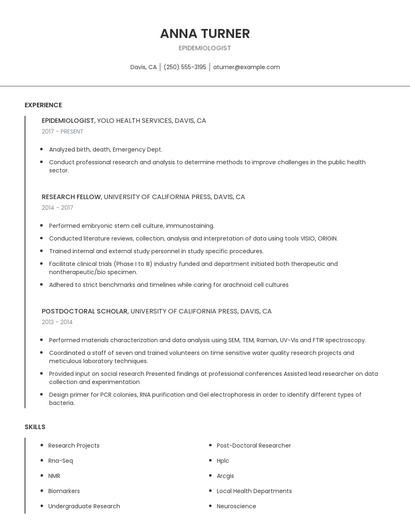 Epidemiologist Resume
