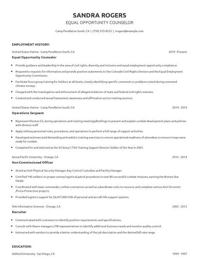 Equal Opportunity Counselor Resume