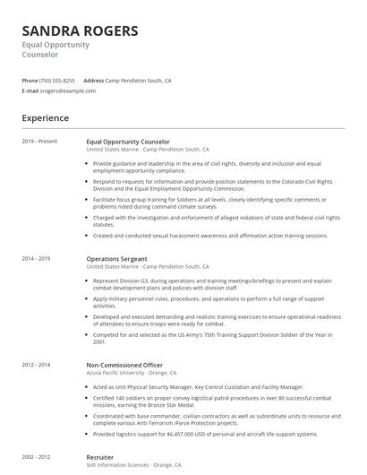 Equal Opportunity Counselor Resume