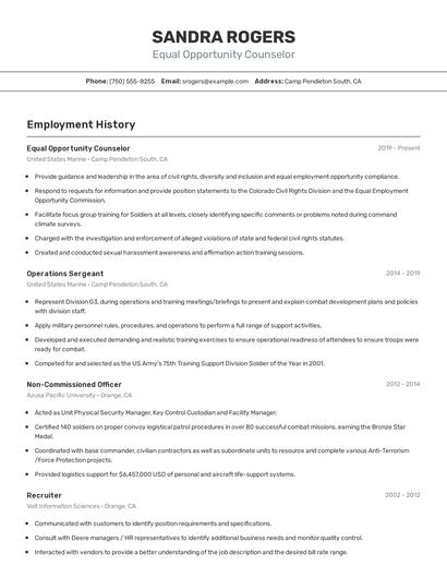Equal Opportunity Counselor Resume