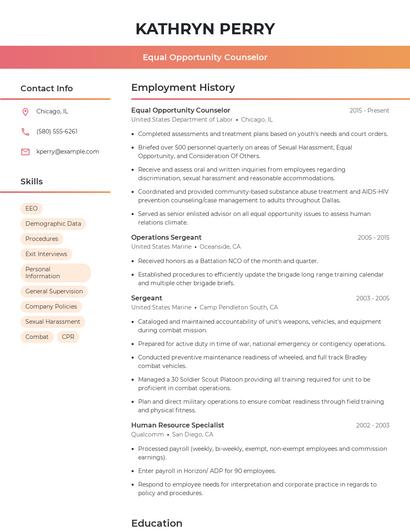 Equal Opportunity Counselor Resume