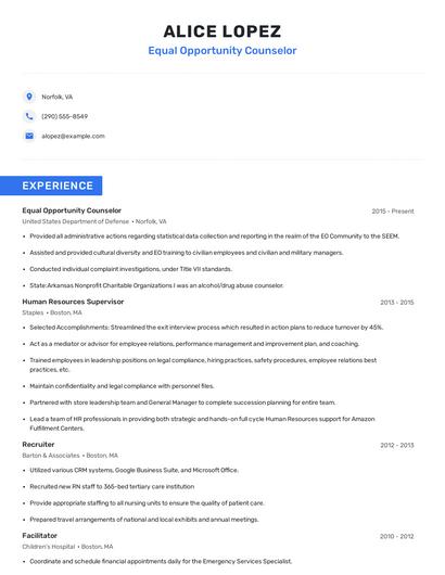 Equal Opportunity Counselor Resume