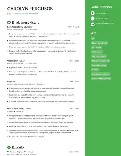 Equal Opportunity Counselor Resume