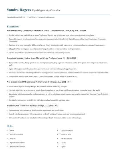 Equal Opportunity Counselor Resume