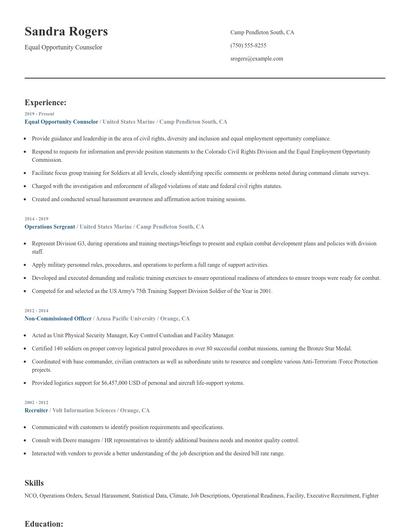 Equal Opportunity Counselor Resume