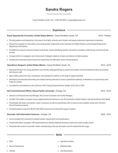 Equal Opportunity Counselor Resume